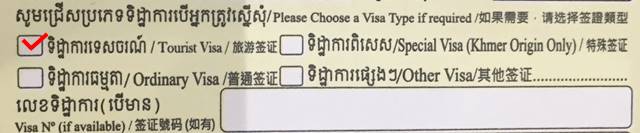 カンボジアの出入国カードの記入例３